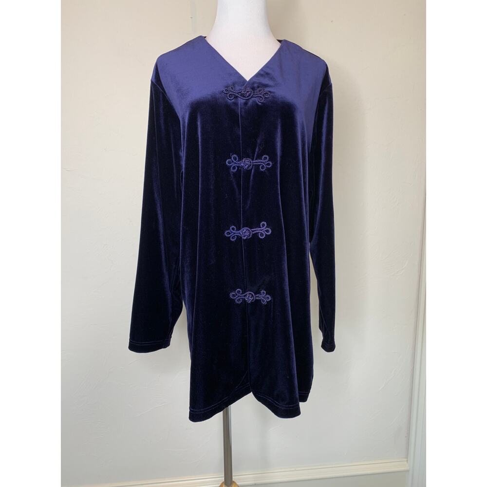 Vintage Velour Purple Blue Jacket Frog Closures Sz 1X Holiday Whimsygoth